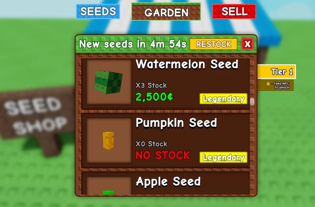 Roblox Grow a Garden - Loja de seeds com a Watermelon e a Pumpkin Seed